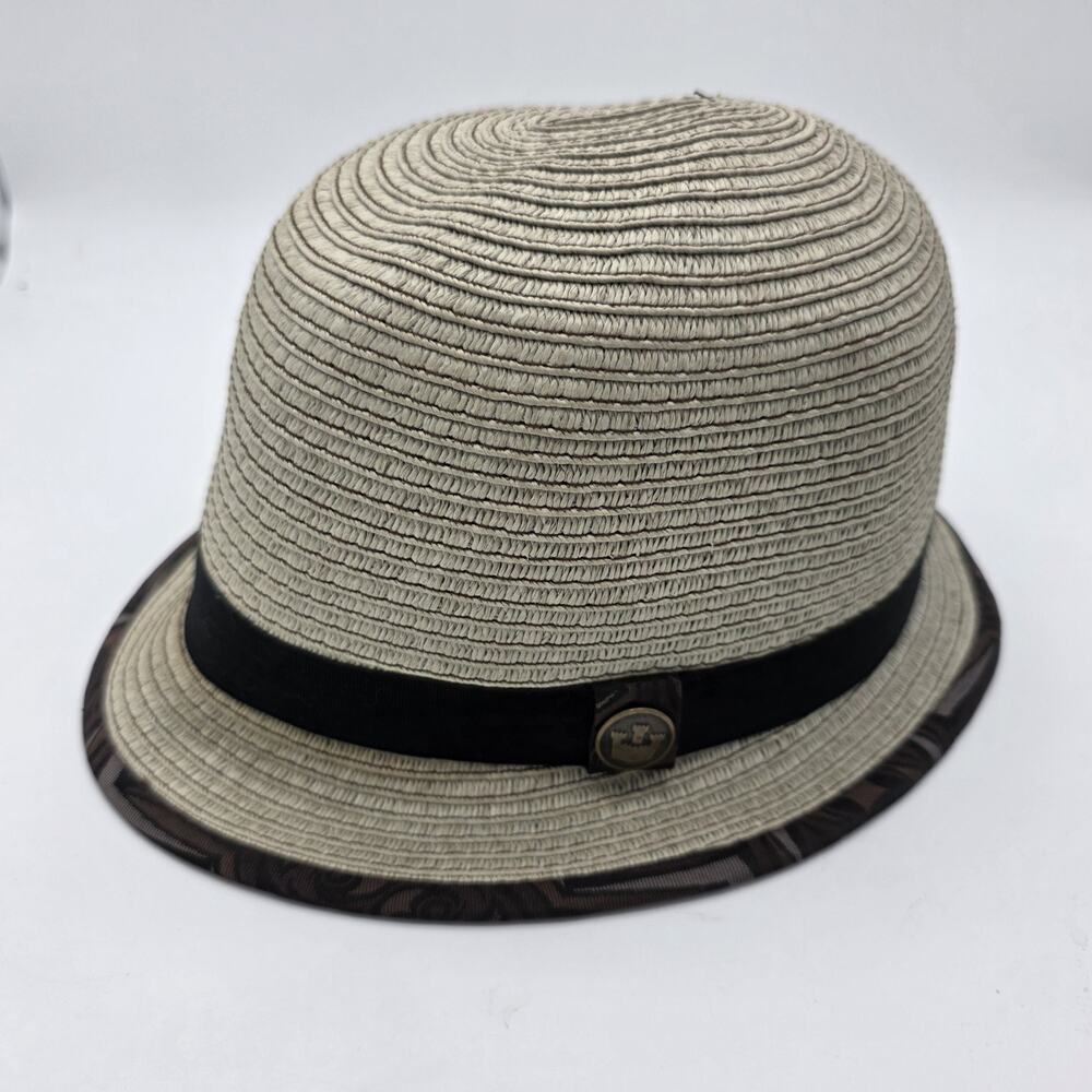 Goorin Bros Men’s Medium Paper Straw Fedora Hat Tan Animal Print Brim Trilby